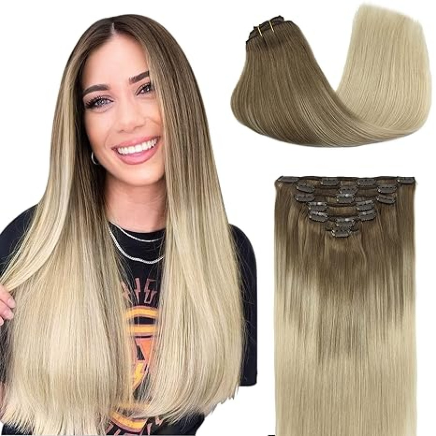Set Easy Clip-On Deluxe OMBRE Saten Deschis / Blond Deschis Set Easy Clip-On Deluxe OMBRE Saten Deschis / Blond Deschis